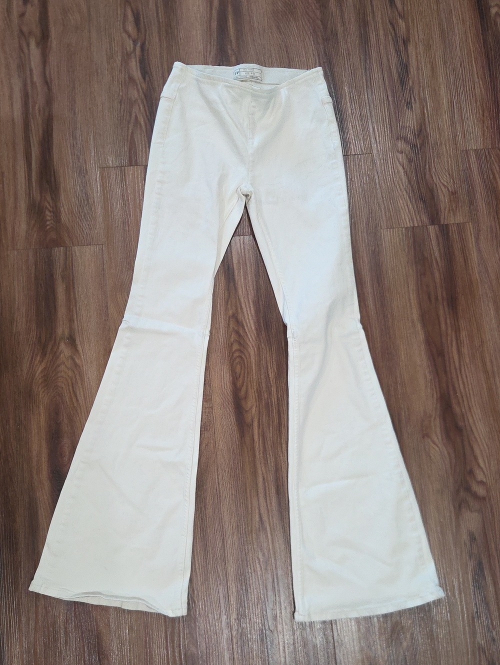 Free People Cream High-Rise Flare Jeans